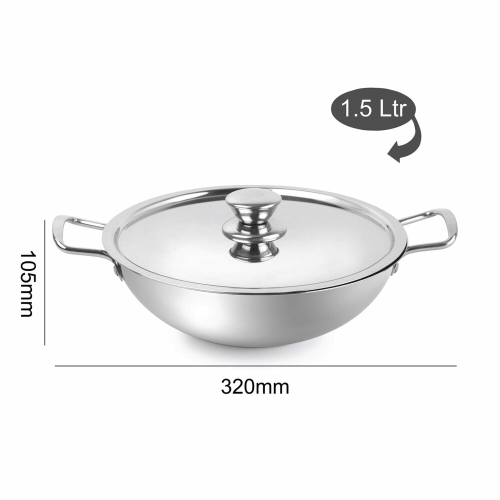 Sanskriti Exports Stainless Steel Kadhai with SS Lid 1 5Ltr / 22cm, Silver, Medium - Image 4