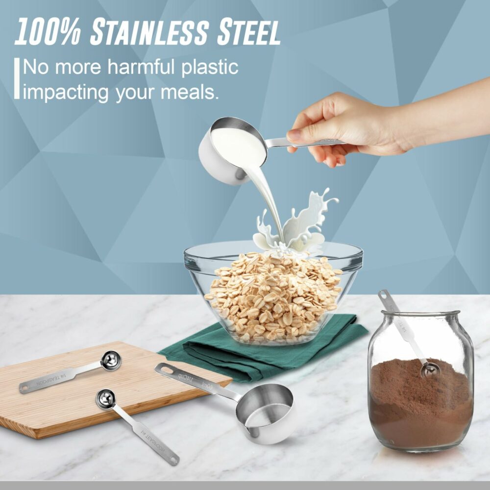 Sanskriti Exports Stainless Steel Measuring Cups & Spoon Combo for Dry or Liquid/Kitchen Gadgets/Cooking & Baking/Stackable Professional Measuring Cup Set with Measurement Handles (Set of 4 Cups & 4 Spoons) - Image 4