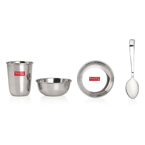 Sanskriti Exports Stainless Steel Dinner Set of 24 Pieces | 4 Plates, 4 Glasses, 8 Bowls, 4 Spoons, 4 Dessert Plates