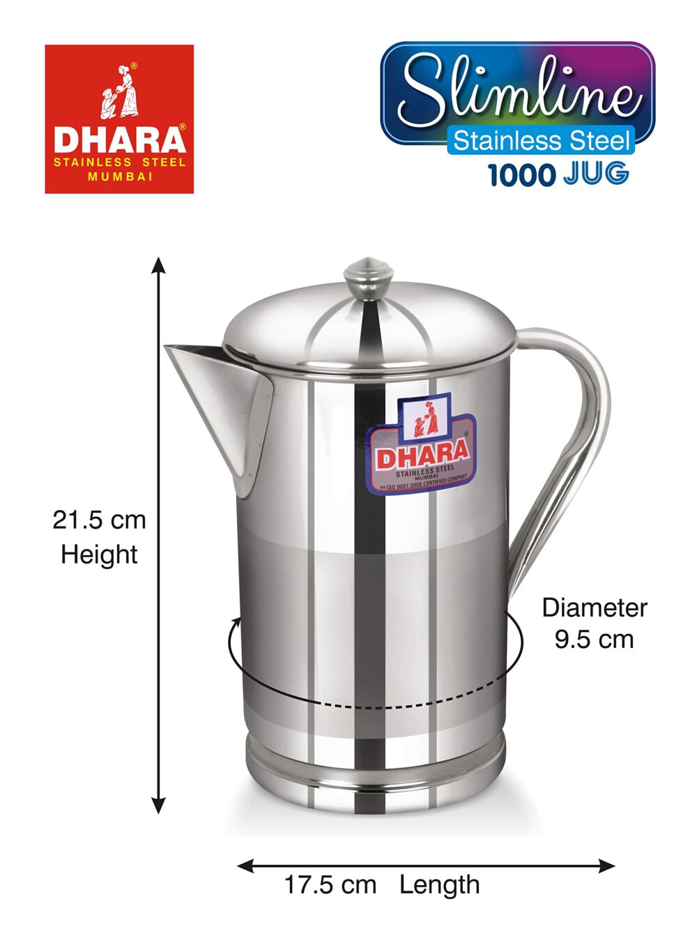 Sanskriti Exports Stainless Steel Slimline Water Pitcher with Lid 1 Liters | Food Grade | Rust Proof | Easy to Pour | Steel Serving Water Jug - Image 5