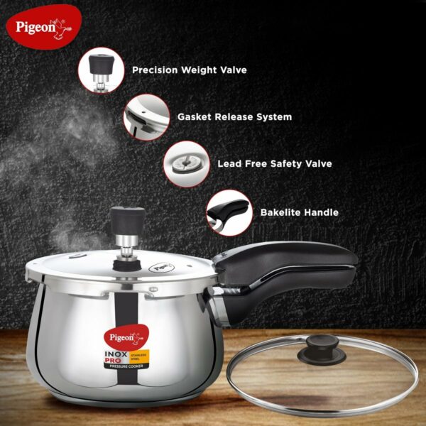 Pigeon by Stovekraft Inox Pro Stainless Steel Cooker 3L Outer Lid Cooker-Induction Base Compatible