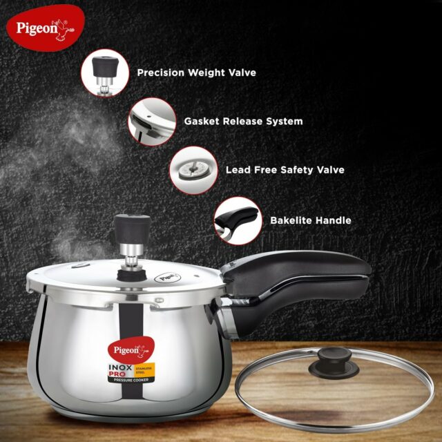 Pigeon by Stovekraft Inox Pro Stainless Steel Cooker 3L Outer Lid Cooker-Induction Base Compatible