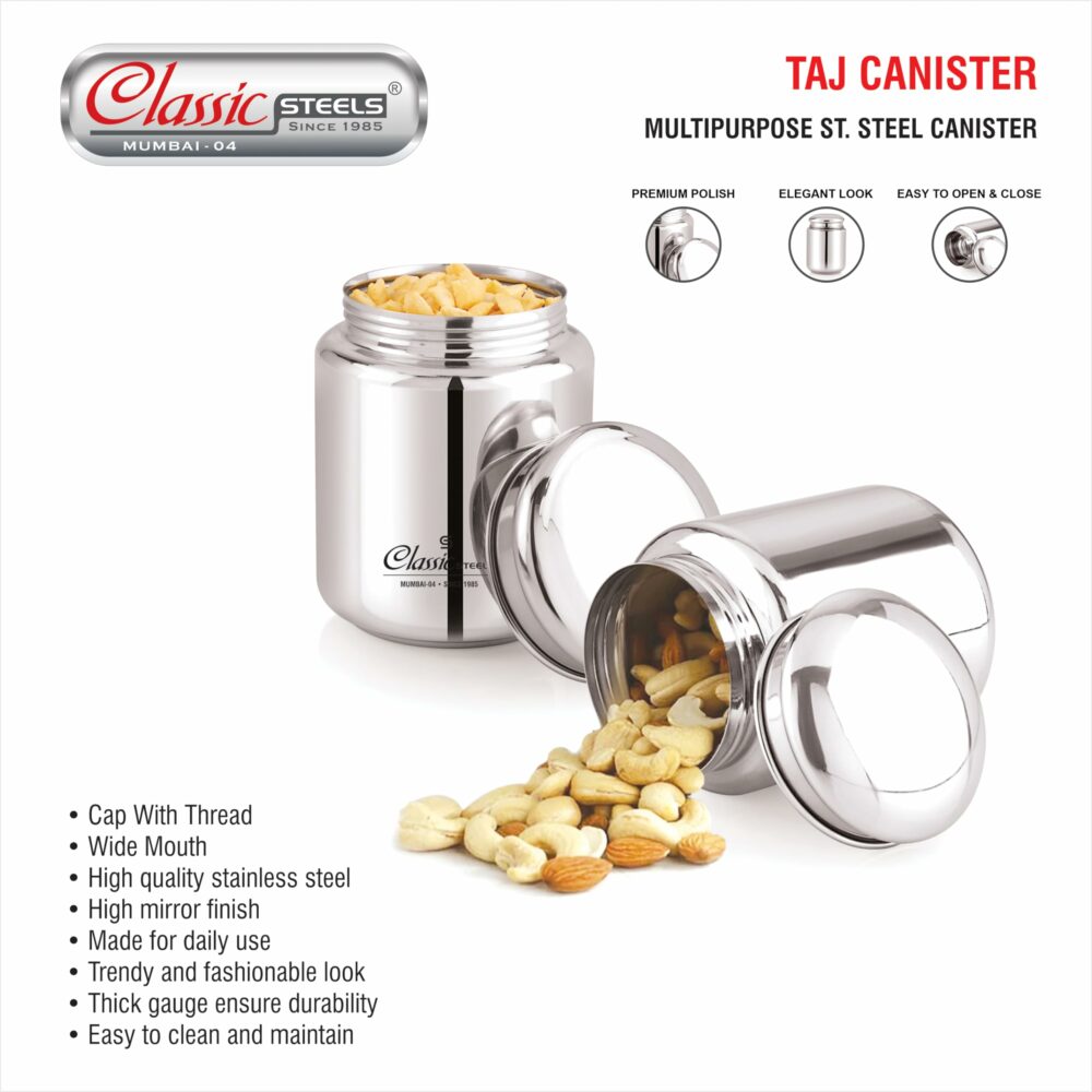 Classic Steels Stainless Steel Canister - Elegant Circular Design for Tea, Coffee, and Spices | Leak Proof | Airtight Kitchen Storage Container 1000ML - Image 3