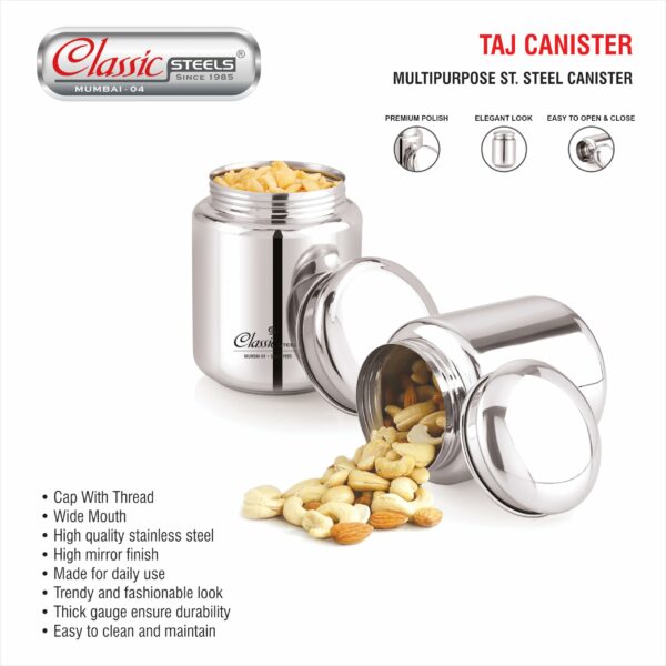 Classic Steels Stainless Steel Canister - Elegant Circular Design for Tea, Coffee, and Spices | Leak Proof | Airtight Kitchen Storage Container 1000ML