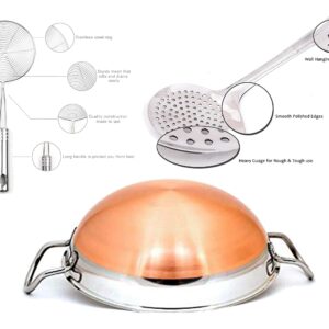 Sanskriti Exports Stainless Steel-Copper Bottom Kadhai/Frying Kadhai & Strainer (Combo) (Pack of 3)