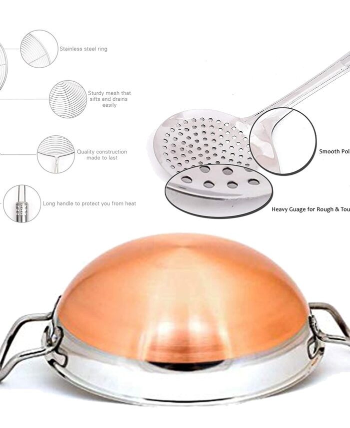 Sanskriti Exports Stainless Steel-Copper Bottom Kadhai/Frying Kadhai & Strainer (Combo) (Pack of 3)
