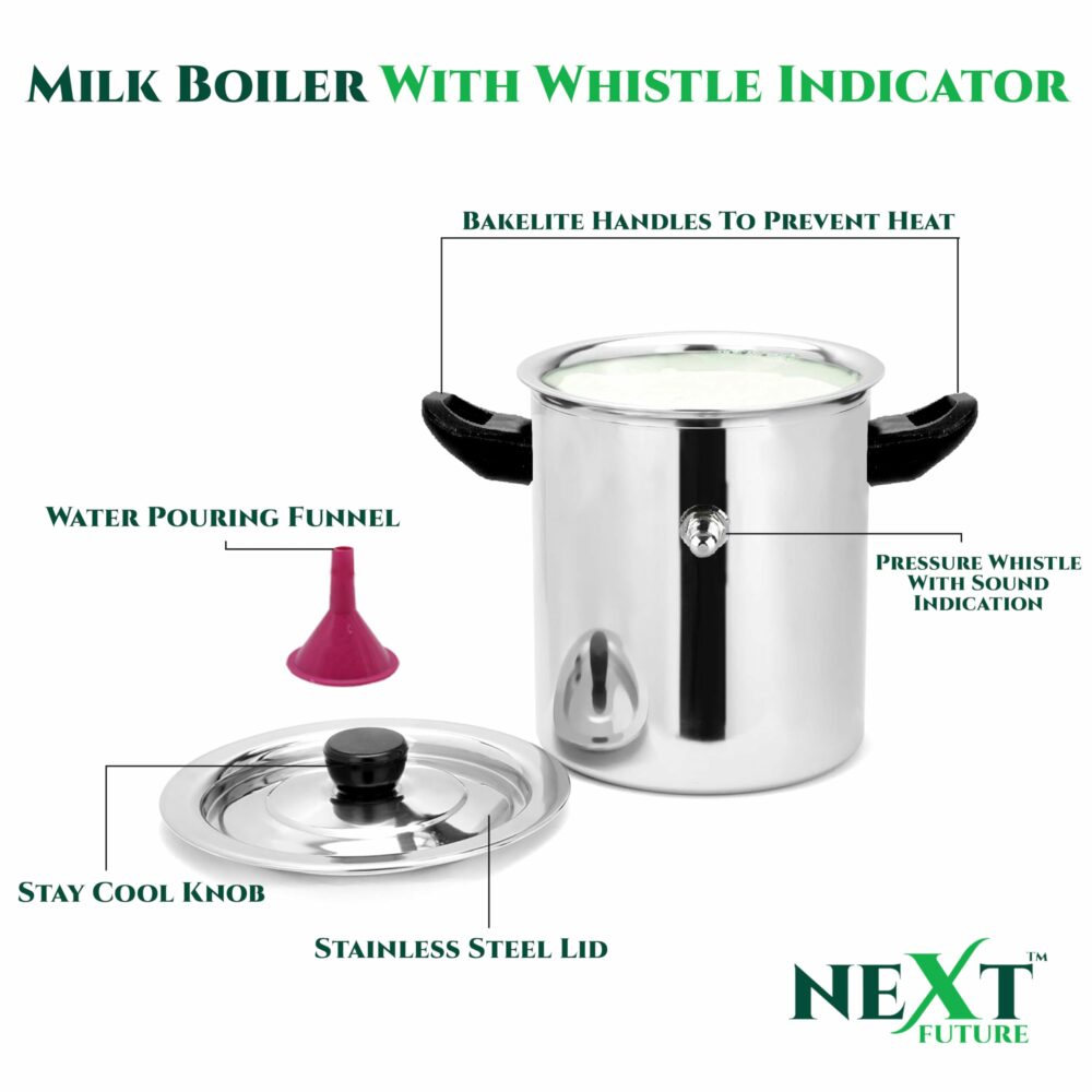 Sanskriti Exports 5-Star 0 7 Litre Stainless Steel Milk Boiler | Steel Milk Pot with Lid | Milk Cooker with Handle, Knob, Whistle | Milk Pan, Induction Compatible (0 7 Litre) - Image 3