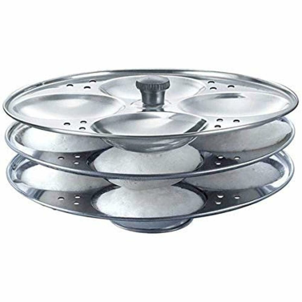 Premium Stainless Steel 3 plates 12 cavity Idli Stand Homemade Idli Maker Makes 12 standard size Idlis at once Idly stand with holes to be inserted in pressure cooker 3 Rack Idlis Stand