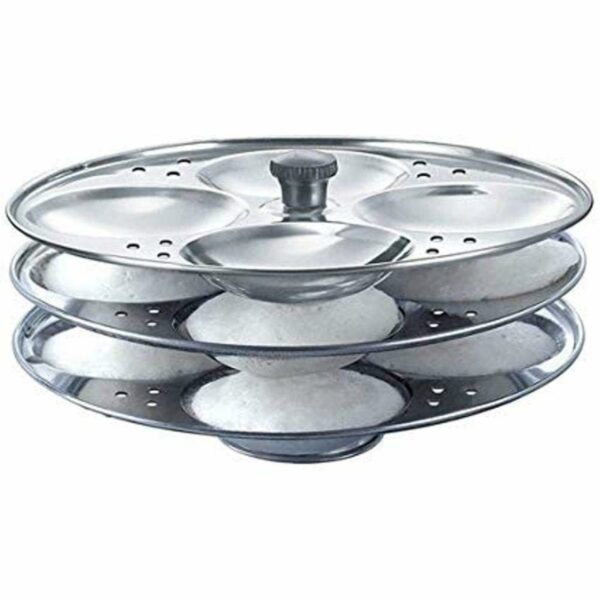 Premium Stainless Steel 3 plates 12 cavity Idli Stand Homemade Idli Maker Makes 12 standard size Idlis at once Idly stand with holes to be inserted in pressure cooker 3 Rack Idlis Stand