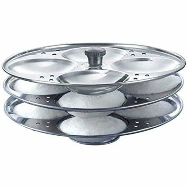 Premium Stainless Steel 3 plates 12 cavity Idli Stand Homemade Idli Maker Makes 12 standard size Idlis at once Idly stand with holes to be inserted in pressure cooker 3 Rack Idlis Stand