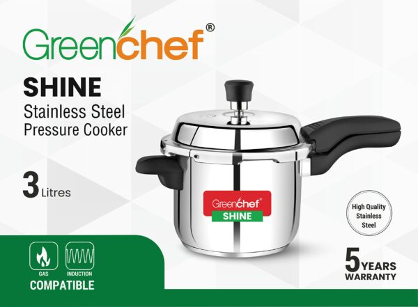 Sanskriti Exports Shine outer lid Stainless steel Pressure cooker 3 litre Induction Compatible - ISI Certified