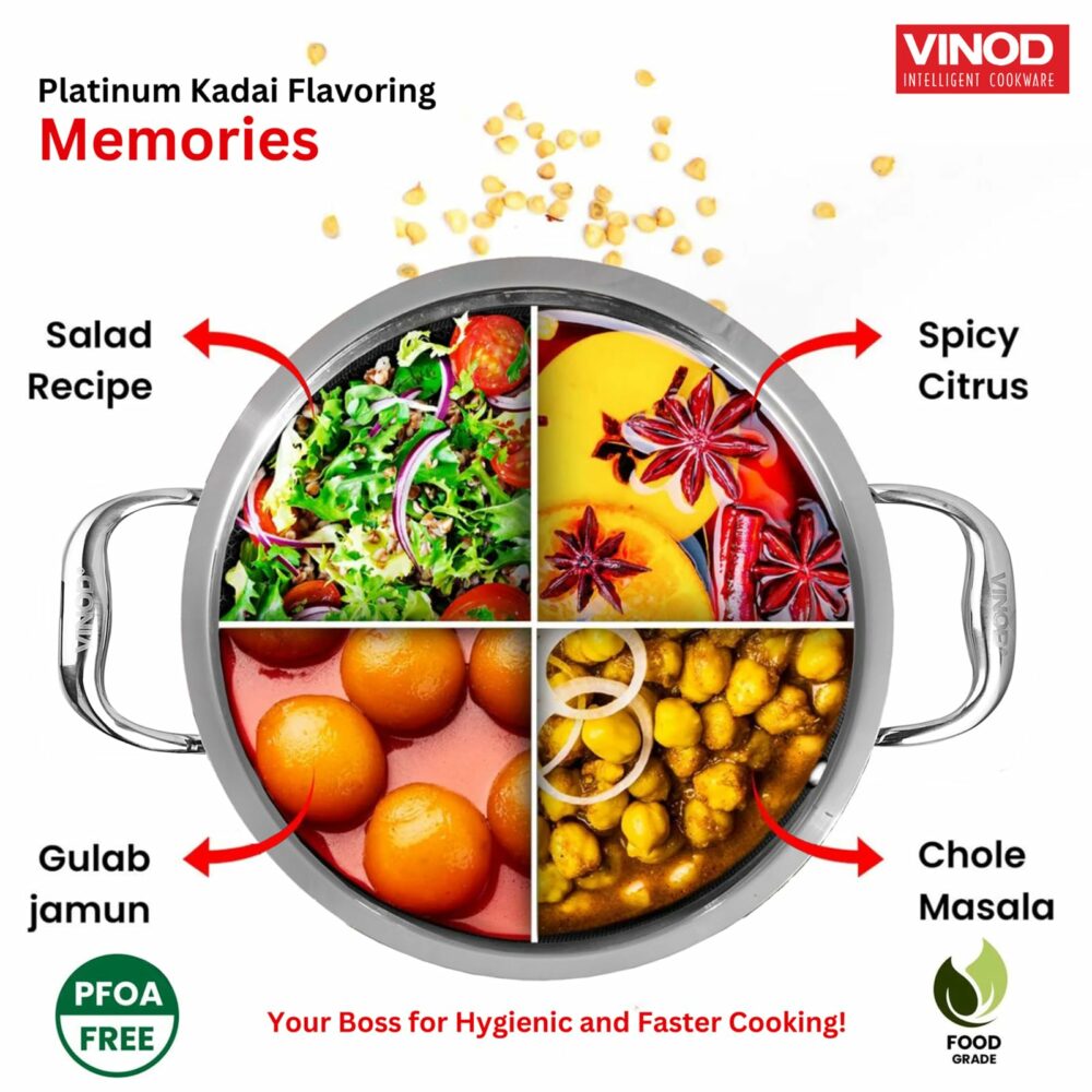 Vinod Platinum Triply Stainless Steel Kadai with Stainless Steel Lid 4 5 litres Capacity (30 cm Diameter) | 28 cm Stainless Steel Kadhai with Lid - Silver (Induction and Gas Stove Friendly) - Image 4