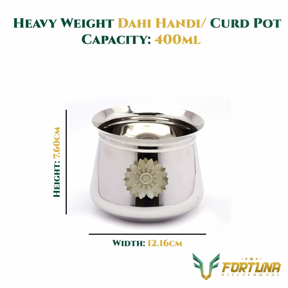 Sanskriti Exports Stainless Steel Dahi Handi, Heavy Weight | Biryani Handi Set with Lid, Milk Pot | Steel Handi for Cooking | Gift Set of 2 (400ml & 1000ml) - Image 2