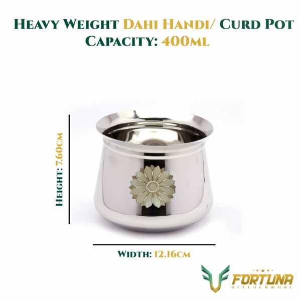 Sanskriti Exports Stainless Steel Dahi Handi, Heavy Weight | Biryani Handi Set with Lid, Milk Pot | Steel Handi for Cooking | Gift Set of 2 (400ml & 1000ml)