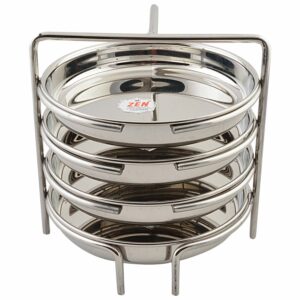 Sanskriti Exports Stainless Steel Thatte Idly Stand - 4 Plates | Thatte Idli Plate with Stand | Thattu/Plate/Dhokla | Idly/Dhokla Holders | Silver Color & Small Size With 4 Plates | Pack of 1