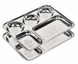 Sanskriti Exports Stainless Steel Laser Partition Plate 5 in1 | Bhojan Thali | Dinner Plate Set of 2