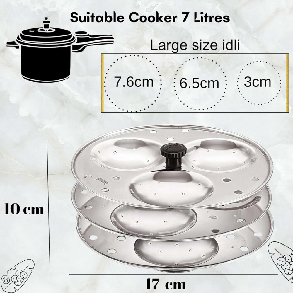 Sanskriti Exports - Premium Stainless Steel Idli Stand for 5L Above Cooker - 3 Plates, 9 Cavity idlis | idly Maker Stand for Homemade & Kitchen Silver - Image 4