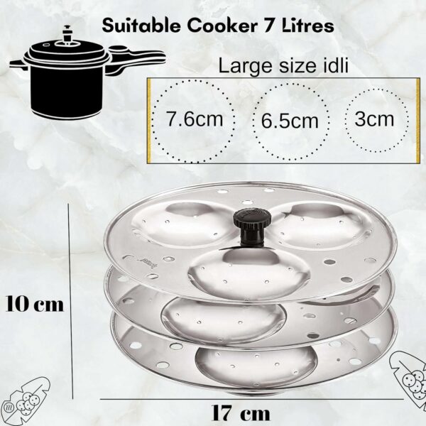 Sanskriti Exports - Premium Stainless Steel Idli Stand for 5L Above Cooker - 3 Plates, 9 Cavity idlis | idly Maker Stand for Homemade & Kitchen Silver