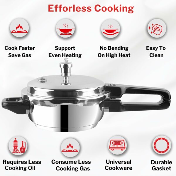 Vinod Stainless Steel Pressure Cooker 2 Litres | Also use as Deep Fry pan | Sandwich Bottom | Induction and Gas Stove Friendly | 2 Years Warranty | ISI and CE certified | Silver - Image 5