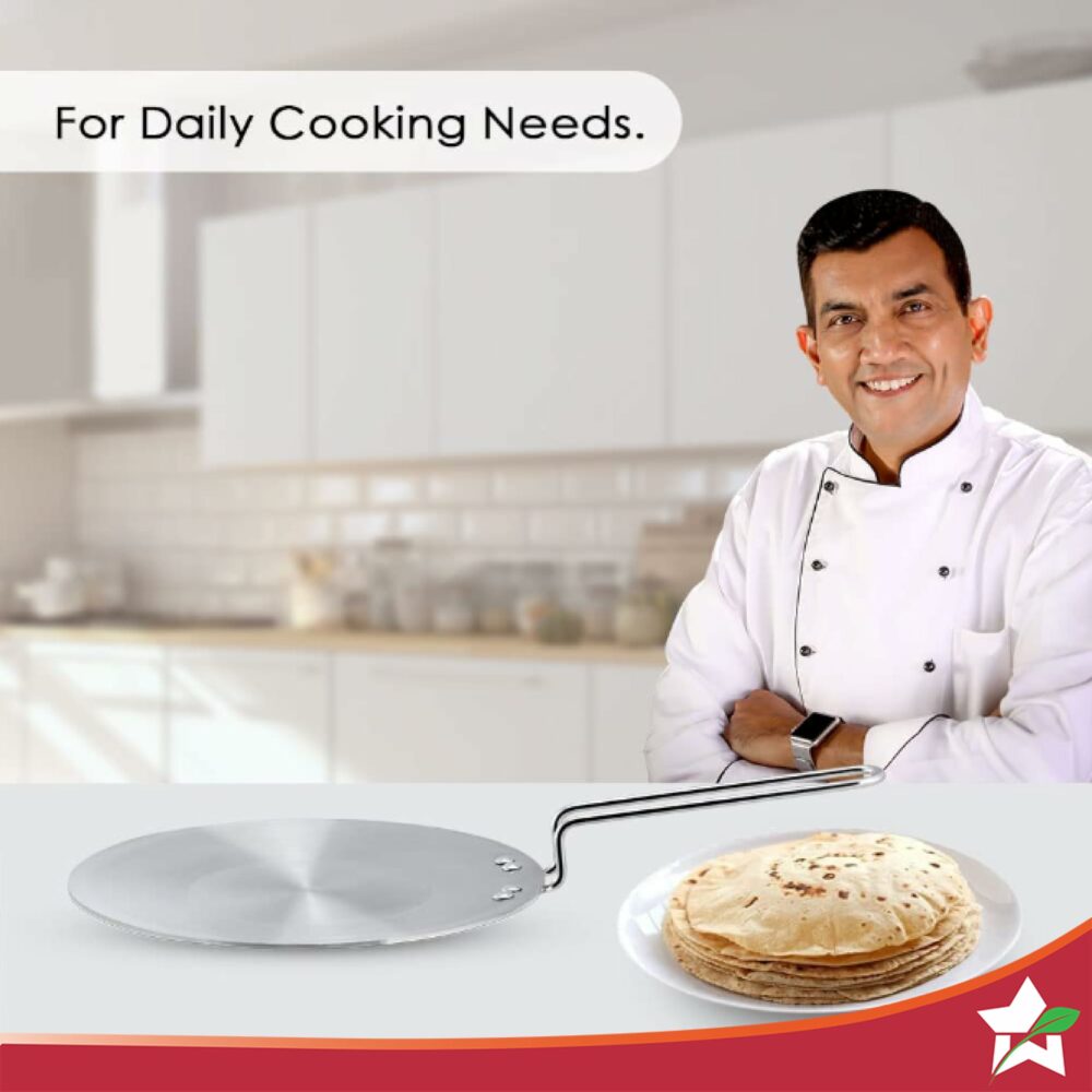 Wonderchef Nigella Tri-Ply 26 cm Roti Tawa | Non-Stick Tawa | 4mm Thickness | Induction Base | Compatible with All cooktops | Riveted Cool-Touch Handle | 10 Year Warranty, Stainless Steel, Silver - Image 2