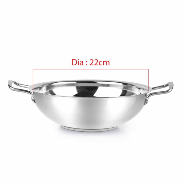Sanskriti Exports Stainless Steel Kadhai with SS Lid 1 5Ltr / 22cm, Silver, Medium