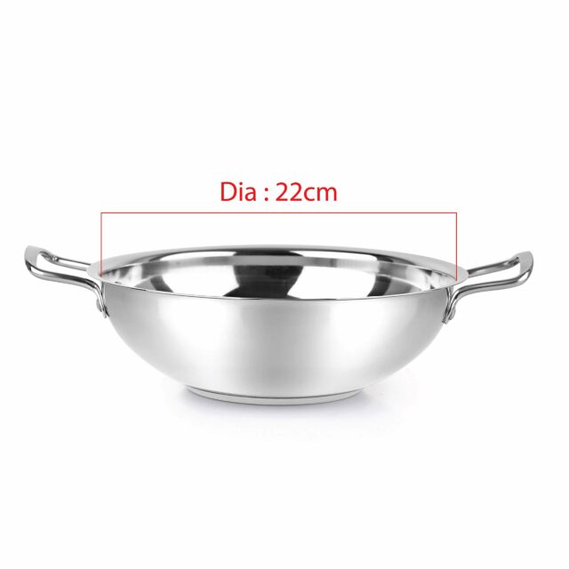 Sanskriti Exports Stainless Steel Kadhai with SS Lid 1 5Ltr / 22cm, Silver, Medium