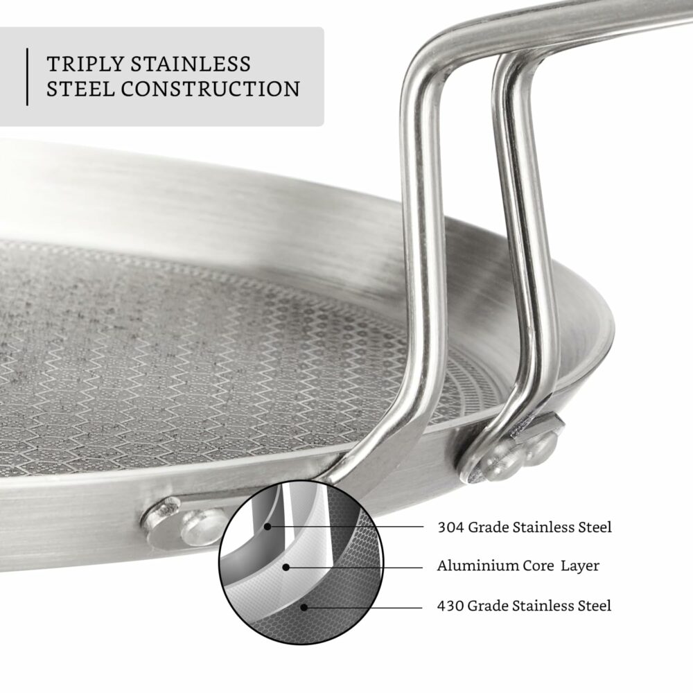 Sanskriti Exports Triply Stainless Steel Tawa 28 cm Diameter with Honeycomb Design (Induction Friendly) - Image 3