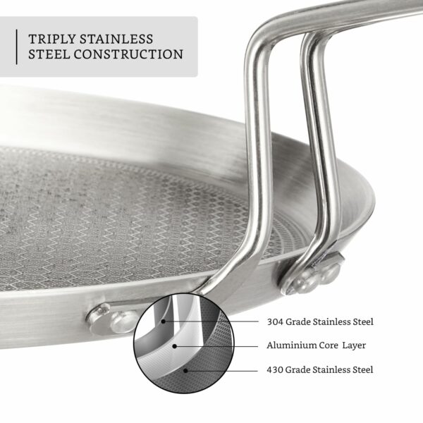 Sanskriti Exports Triply Stainless Steel Tawa 28 cm Diameter with Honeycomb Design (Induction Friendly)