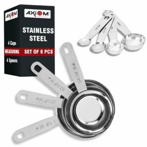 Sanskriti Exports Measuring Set of 8 pcs Stainless_Steel Professional Quality for Baking, Cooking, 4 Stackable Measuring Cups and 4 Stackable Measuring Spoons with Measurement Engraving Handle