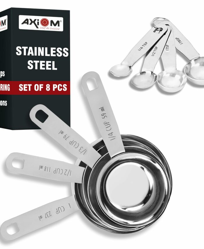 Sanskriti Exports Measuring Set of 8 pcs Stainless_Steel Professional Quality for Baking, Cooking, 4 Stackable Measuring Cups and 4 Stackable Measuring Spoons with Measurement Engraving Handle