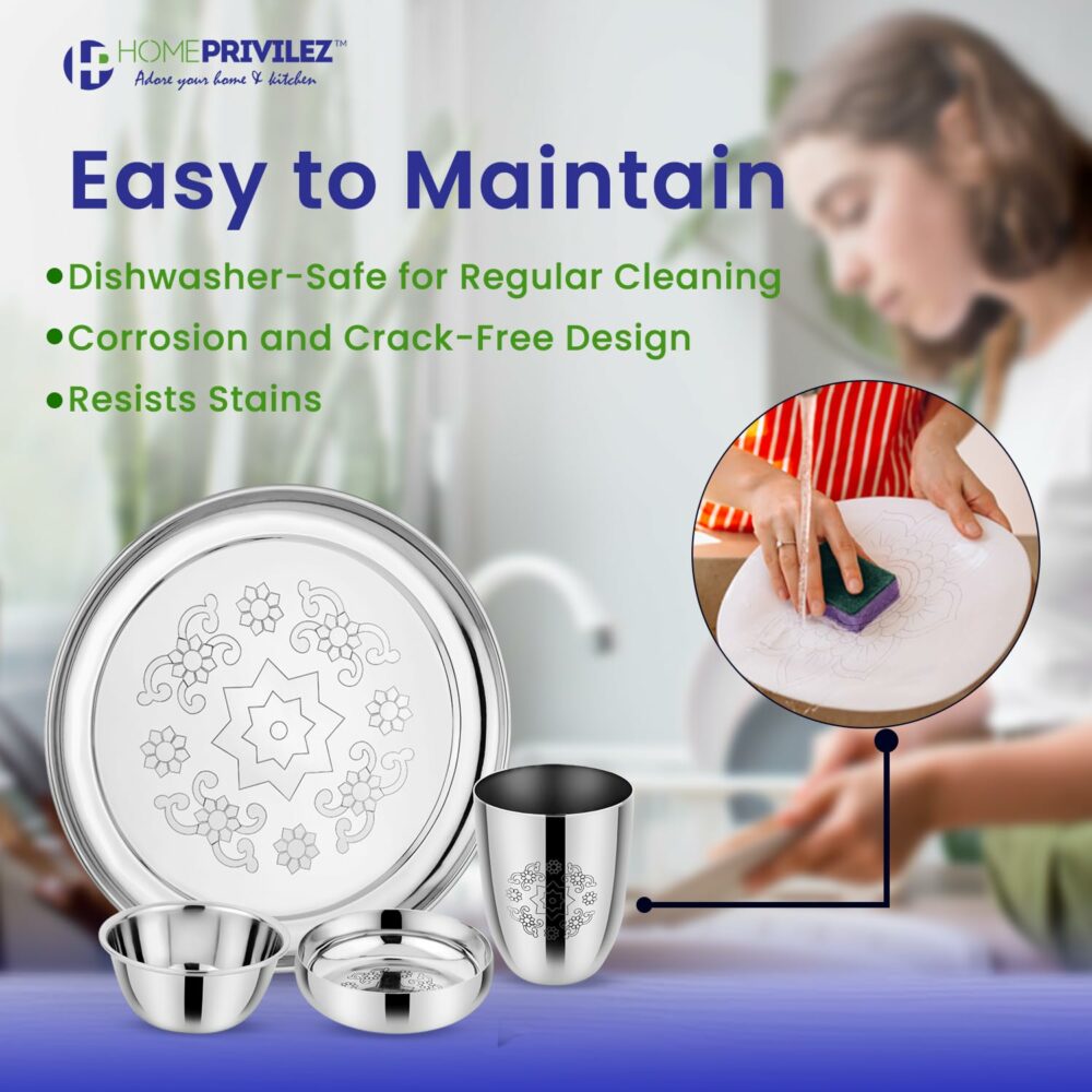 Sanskriti Exports Elfin Premium Stainless Steel Dinner Set with Mandala Laser Design- 24 PCS - Image 2