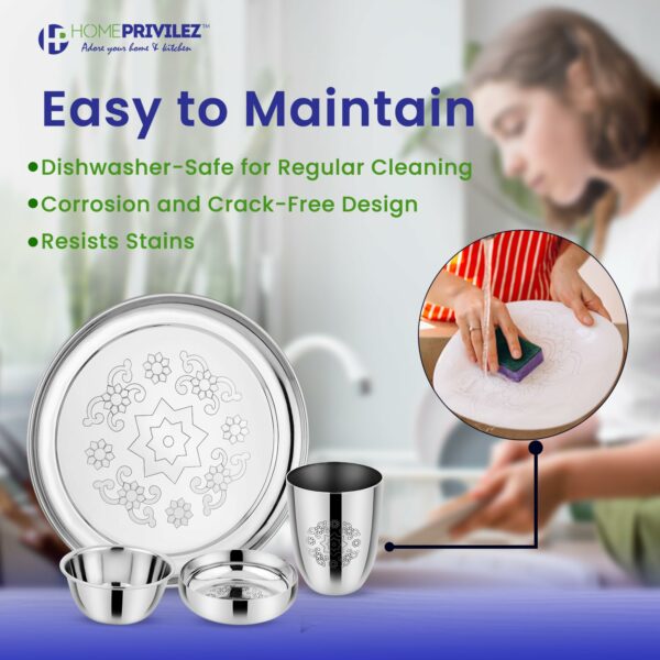 Sanskriti Exports Elfin Premium Stainless Steel Dinner Set with Mandala Laser Design- 24 PCS