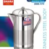 Sanskriti Exports Stainless Steel Slimline Water Pitcher with Lid 2 Liters | Food Grade| Rust Proof | Streamlined Handle| Easy to Carry and Pouring | Strong and Sturdy | Steel Serving Water Jug for Dinning Table