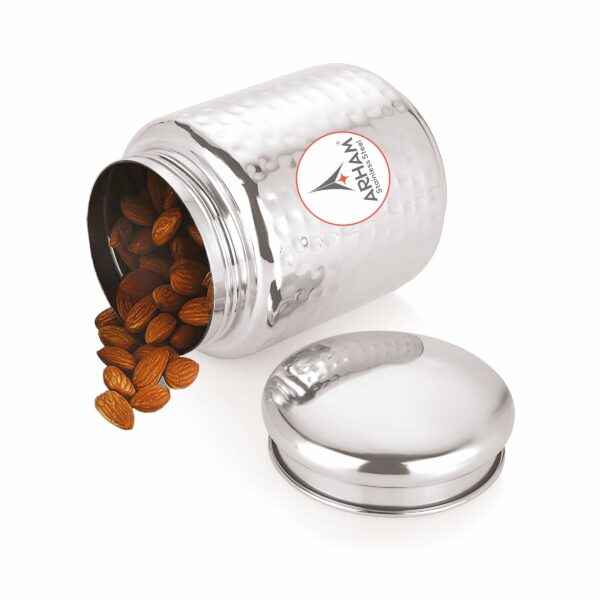 Sanskriti Exports Stainless Steel Hammered Pearl Canister with Thread Lock Lid | Food Grade Heavy Gauge Multipurpose Airtight Storage Jar | Container or Dabba for Kitchen (Pack of 1, 1500 ml) - Image 6