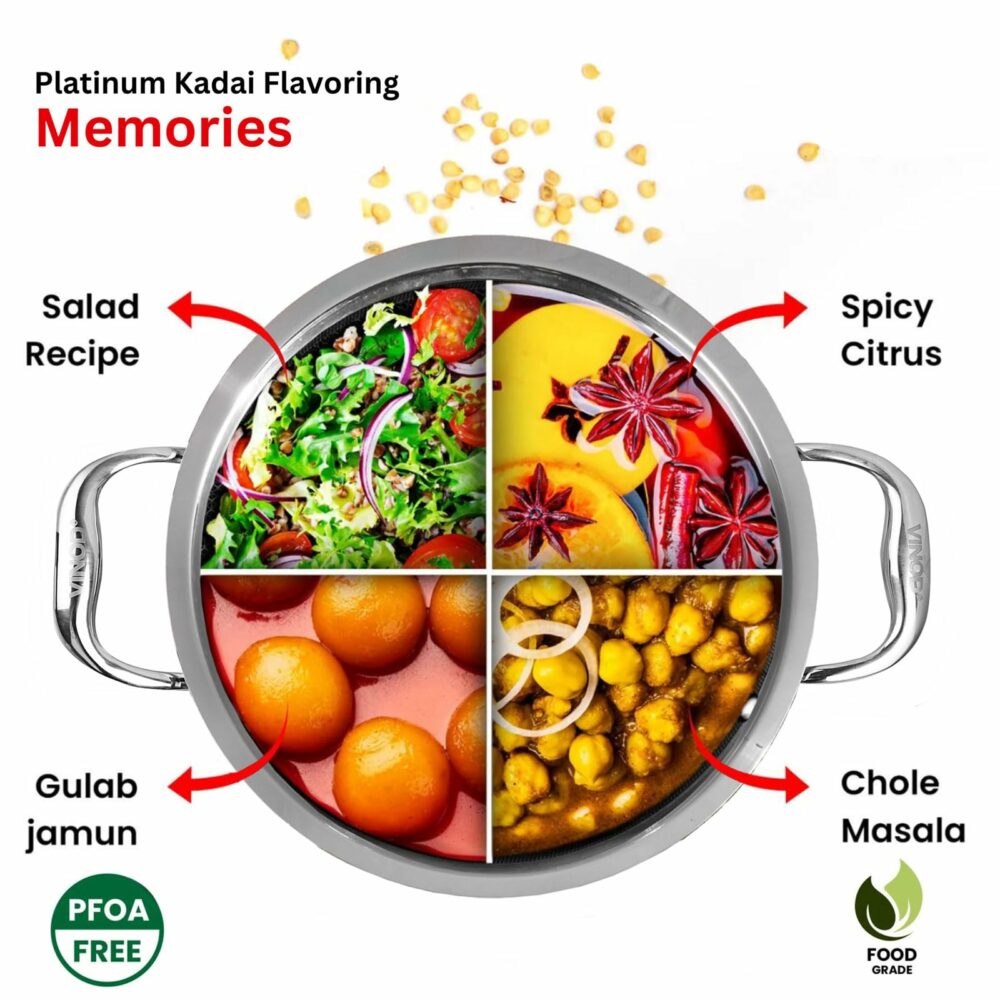 Vinod Platinum Triply Stainless Steel Extra Deep Kadai with Stainless Steel Lid 1 1 litres Capacity (18 cm Diameter) | 18 cm Triply Stainless Steel Kadai, Silver (Induction and Gas Stove Friendly) - Image 3