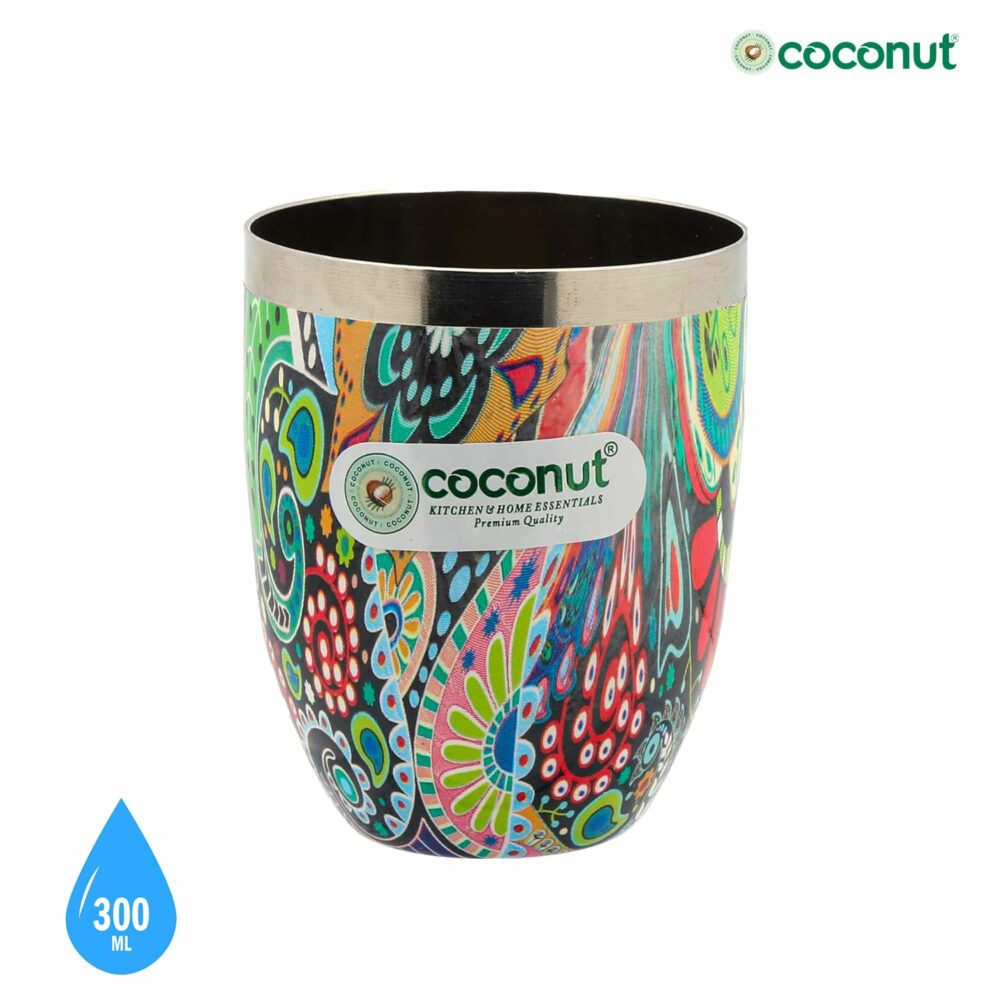 Stainless Steel - Mystic Color Glass | for Home, Office & Restaurant Drinkware, Serving for Tea, Coffee, Lassi, Chaas, Water, Juice & Lemonade Pack of 3 (300ml Each) - Image 2