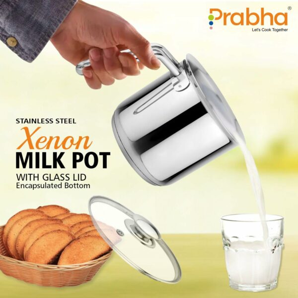 Sanskriti Exports Stainless Steel Milkpan, Milkpot, Water Boiler, Egg Boiler, Saucepan, Tea/Chai Pan, Riveted Sturdy Bakelite Handle, Induction and Gas Compatible, Highly Durable, 14cm Pot 1.8 liter with Glass Lid (