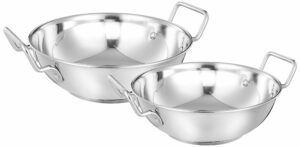 Sanskriti Exports Stainless Steel Induction Bottom Kadhai Set size 22 cm, 27 cm (2 pieces, 2 Liters, and 3 6 Liters)