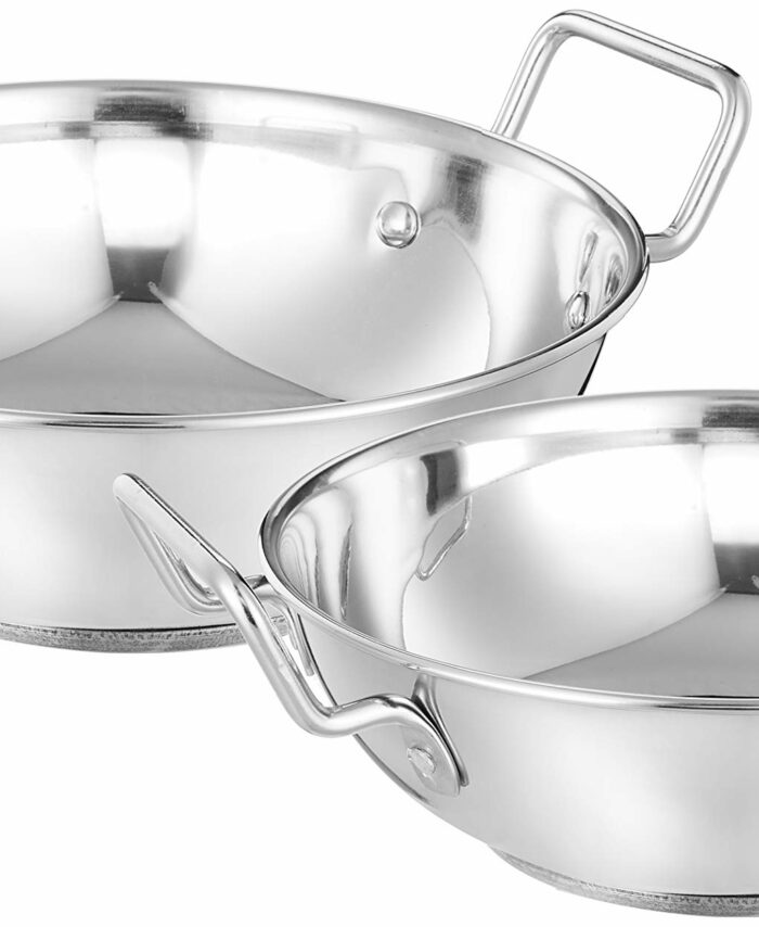Sanskriti Exports Stainless Steel Induction Bottom Kadhai Set size 22 cm, 27 cm (2 pieces, 2 Liters, and 3 6 Liters)