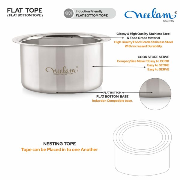 Sanskriti Exports Flat Bottom Tope Set of 4 with Lid, 1950 ml - Stainless Steel Cookware for Boiling, Steaming, and Cooking - Superior Heat Retention for Indian Kitchen - Image 3