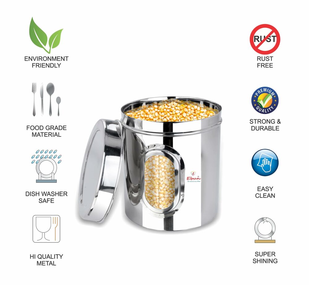 Sanskriti Exports Stainless Steel Multipurpose See Through Containers | Air Tight Canisters For Kitchen Storage | Ubha Dabba | Transparent Vertical Jar | Silver | 2 Kgs | Pack Of 4 Pcs - Image 5