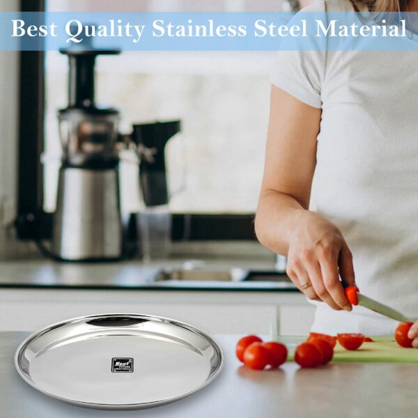 Next Future Stainless Steel Breakfast/Lunch/Dinner Plate Set of 6 with High Shiny Polish (Heavy Gauge) Medium Size Round Sanskriti Exports Thali - Diameter: 9 Inches/ 23 cms