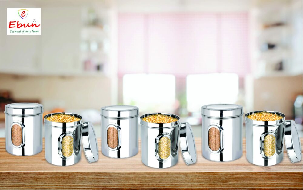 Sanskriti Exports 1 Kg Stainless Steel See Through Containers - Pack of 6 Airtight Kitchen Storage Canisters, Sanskriti Exports Style, for Spices, Tea, Coffee, Silver - Image 5