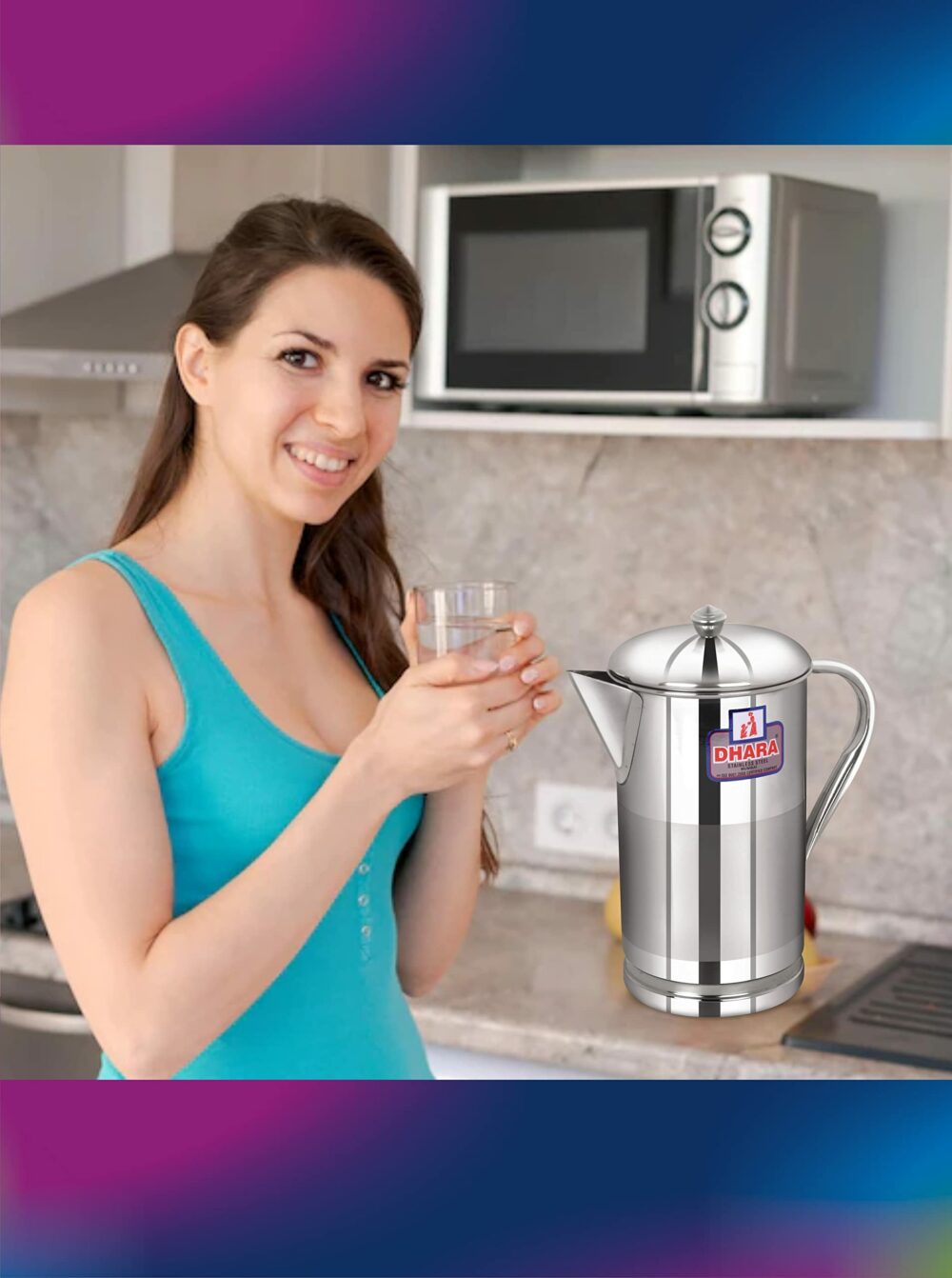 Sanskriti Exports Stainless Steel Slimline Water Pitcher with Lid 2 Liters | Food Grade| Rust Proof | Streamlined Handle| Easy to Carry and Pouring | Strong and Sturdy | Steel Serving Water Jug for Dinning Table - Image 3