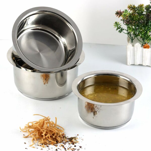 Vinod Stainless Steel Capsule Bottom Tope/Patila Combo Set of 3 Pcs - 2 7L (14cm), 3 4L (15cm), and 4L (16cm Diameter) - Silver