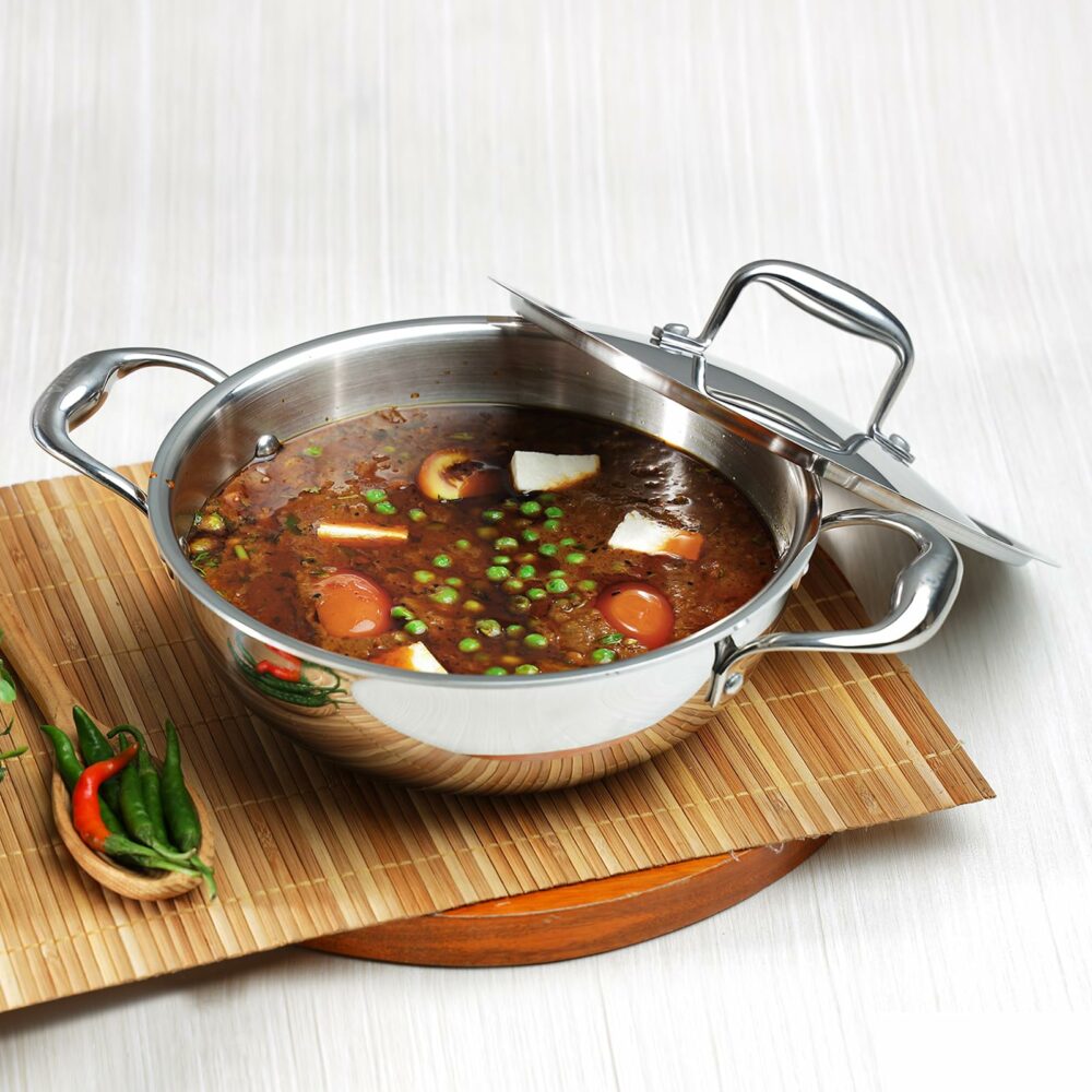 Vinod Platinum Triply Stainless Steel Extra Deep Kadai with Stainless Steel Lid 3 2 litres Capacity (24 cm Diameter) | 24 cm Triply Stainless Steel Kadai, Silver (Induction and Gas Stove Friendly) - Image 2