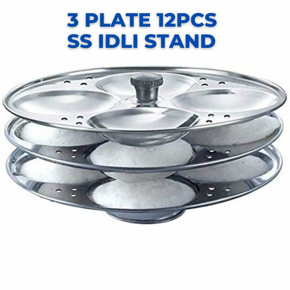 Premium Stainless Steel 3 plates 12 cavity Idli Stand Homemade Idli Maker Makes 12 standard size Idlis at once Idly stand with holes to be inserted in pressure cooker 3 Rack Idlis Stand - Image 2