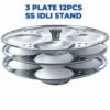Premium Stainless Steel 3 plates 12 cavity Idli Stand Homemade Idli Maker Makes 12 standard size Idlis at once Idly stand with holes to be inserted in pressure cooker 3 Rack Idlis Stand