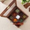 Sanskriti Exports Sheesham Wood Spice Box with 2 Spoons ? 9 Compartments Masala Box/Masala Container/Masala Dabba Organizer for Kitchen | Decorative Handmade Wooden Storage Box (Brown)