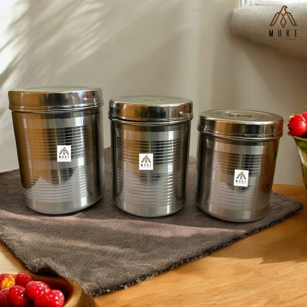 Milton Stainless Steel Kitchen Container 5 kg to 7 kg, set of 3 pcs Steel dibba Set Steel Utility Container Storage dabba food grade jar & Container (Pack of 3, Silver) - Image 2